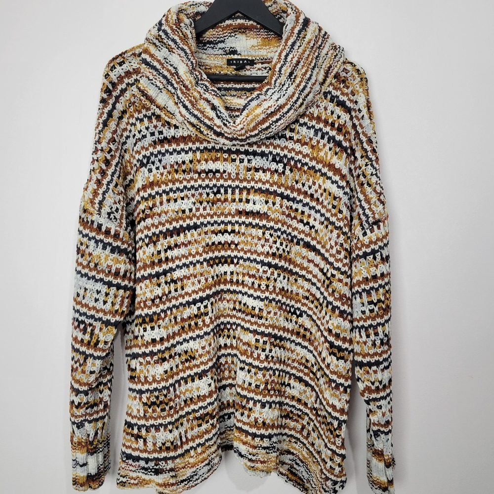 TRIBAL WOMEN'S MULTI WARM COLOR COWL NECK SWEATER SIZE XL